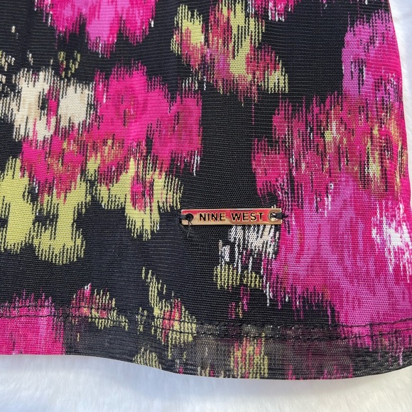 NWT Nine West Womens Print Pink Black Colorful Lined Sheer Blouse Turtleneck Sm - Picture 12 of 12